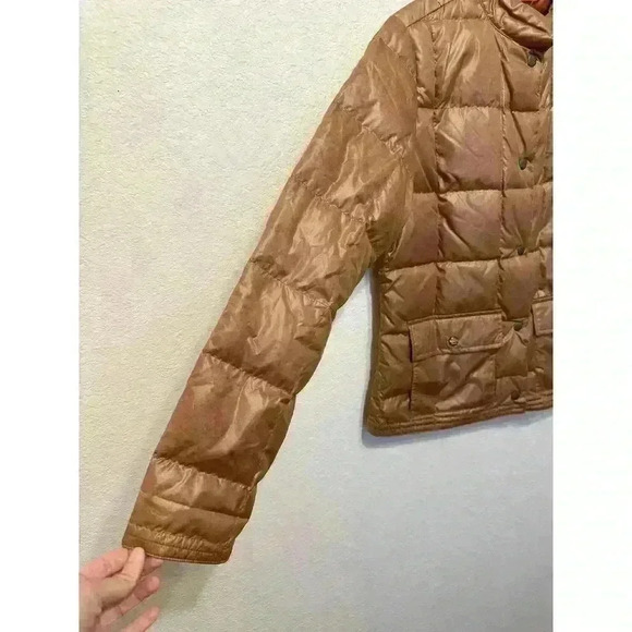Eddie Bauer Jacket Womens Sz M Brown EB550 Goose Down Quilted Crop Puffer - Picture 2 of 16